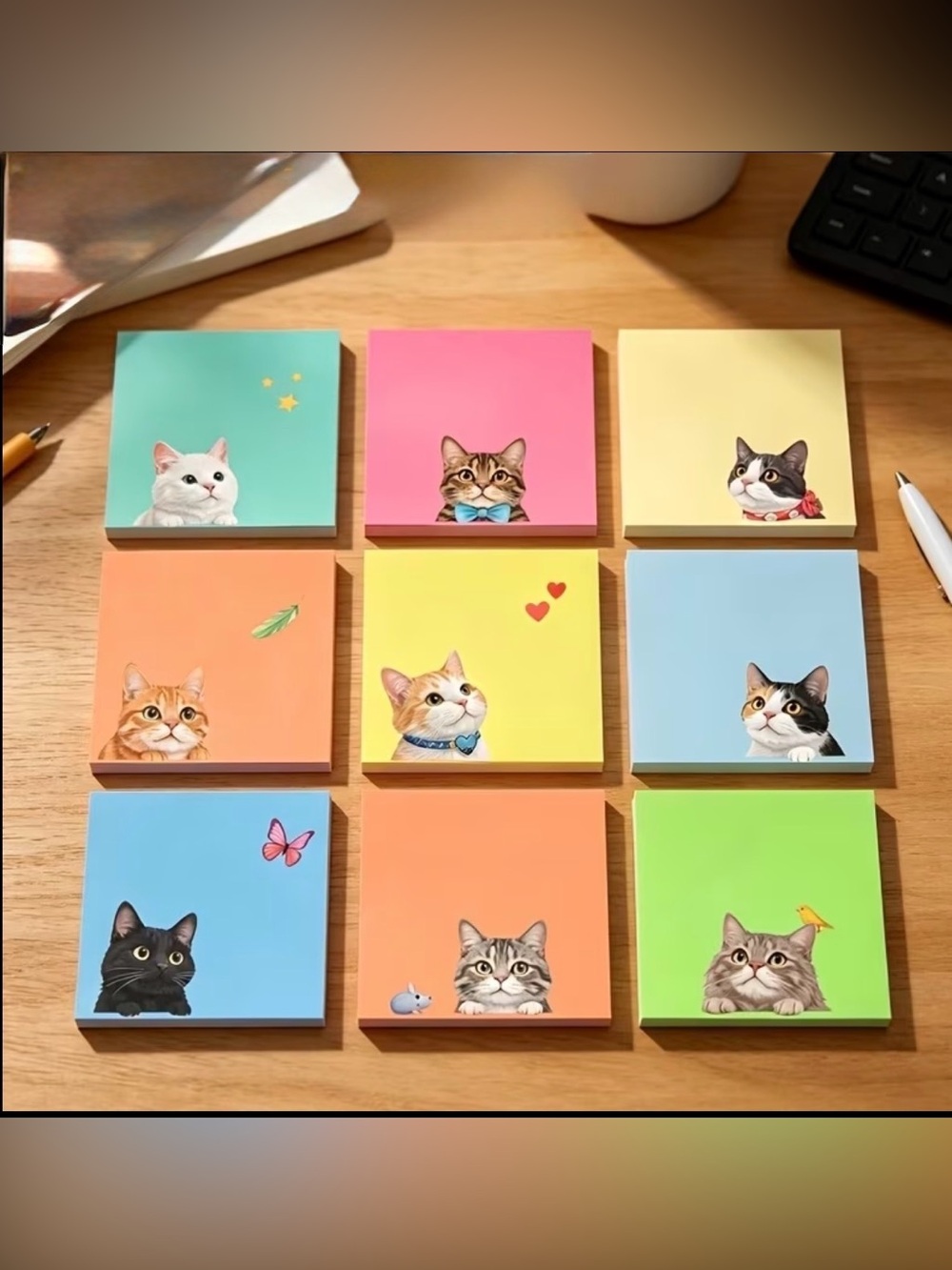 Colorful Cat Sticky Note Pads - Assorted Pastel Colors